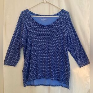 Talbots Blue Patterned 3/4 Sleeve Scoop Neck Top Size 1X